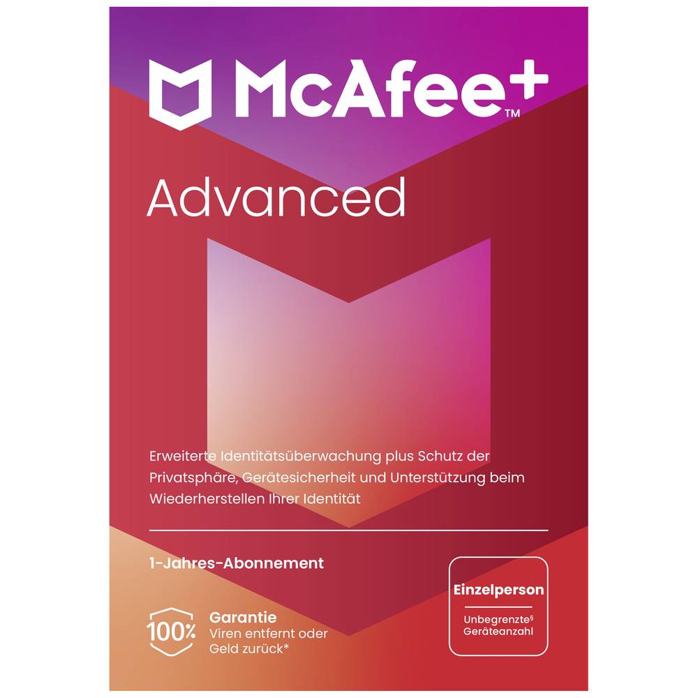 Image of McAfee Advanced - Individual 1-year 1 licence Windows Mac OS Android iOS Antivirus