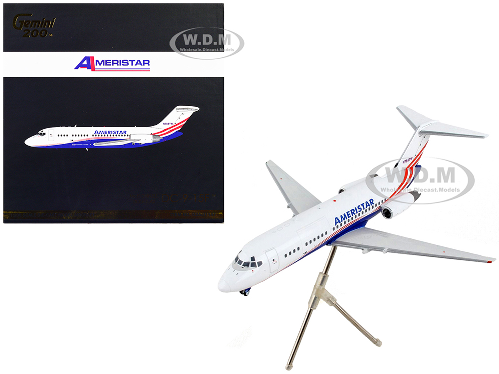 Image of McDonnell Douglas DC-9-15F Commercial Aircraft "Ameristar Air Cargo" White with Blue and Red Stripes "Gemini 200" Series 1/200 Diecast Model Airplane