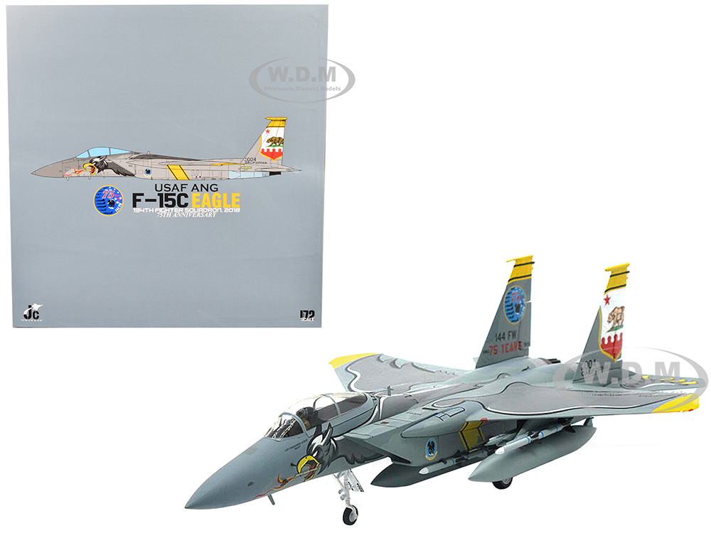 Image of McDonnell Douglas F-15C Eagle Fighter Aircraft 004 California "USAF ANG 194th Fighter Squadron 75th Anniversary Edition" (2018) 1/72 Diecast Model by