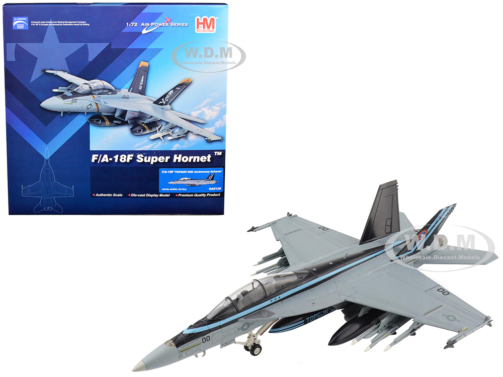 Image of McDonnell Douglas F/A-18F Super Hornet Fighter Aircraft "TopGun 50th Anniversary Scheme" "NAWDC US Navy" "Air Power Series" 1/72 Diecast Model by Hob