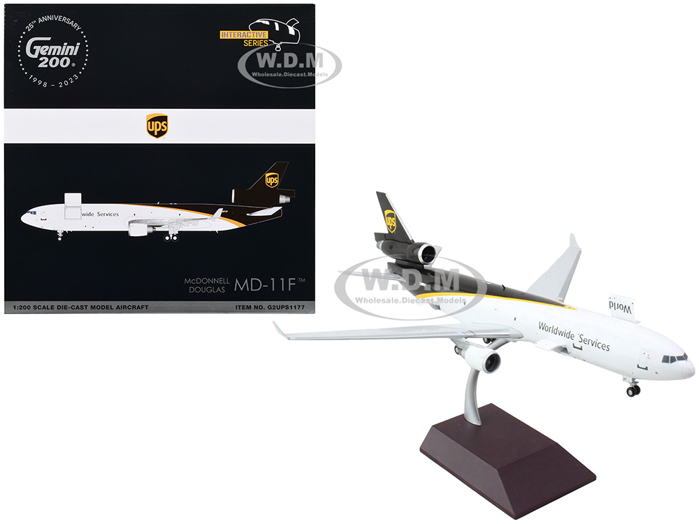 Image of McDonnell Douglas MD-11F Commercial Aircraft "UPS Worldwide Services" White with Brown Tail "Gemini 200 - Interactive" Series 1/200 Diecast Model Air