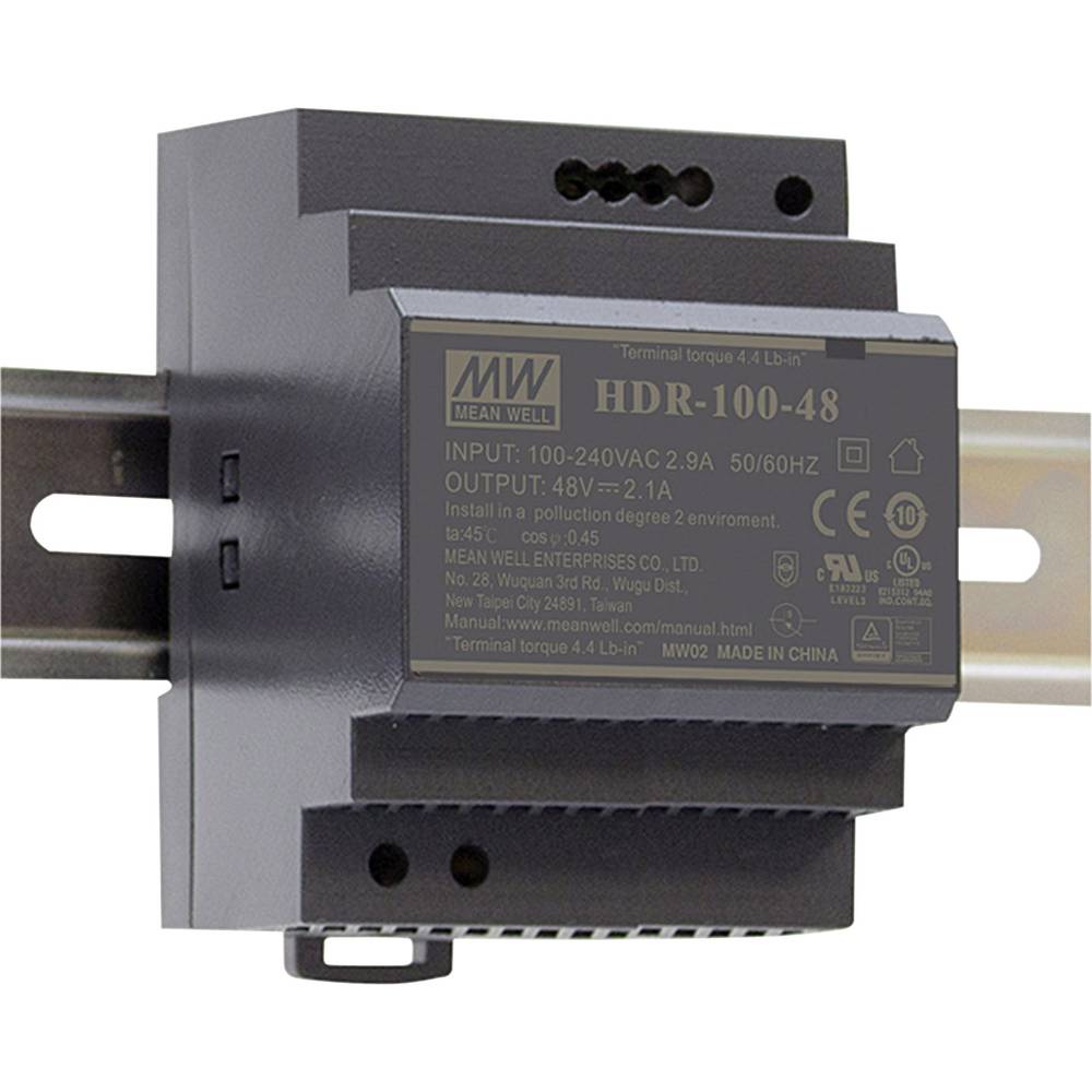 Image of Mean Well HDR-100-12N Rail mounted PSU (DIN) 12 V DC 75 A 90 W No of outputs:1 x Content 1 pc(s)