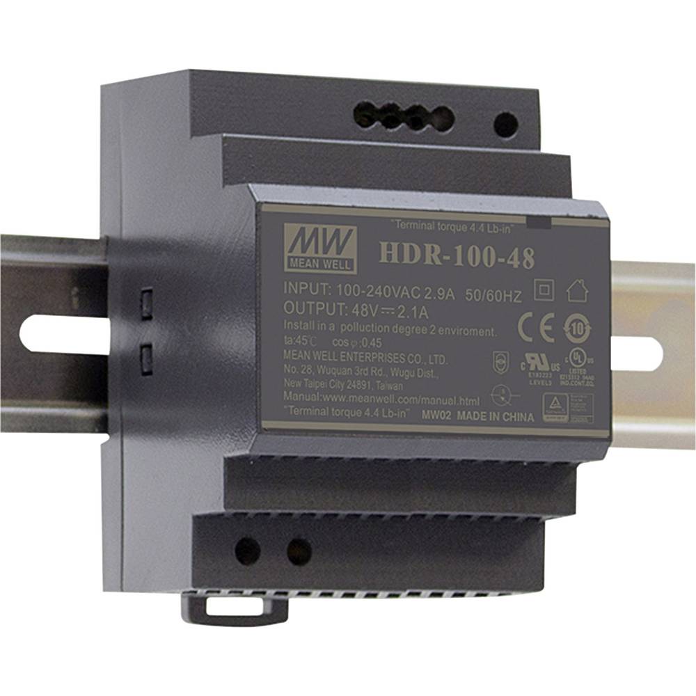 Image of Mean Well HDR-100-24N Rail mounted PSU (DIN) 24 V DC 42 A 1008 W No of outputs:1 x Content 1 pc(s)