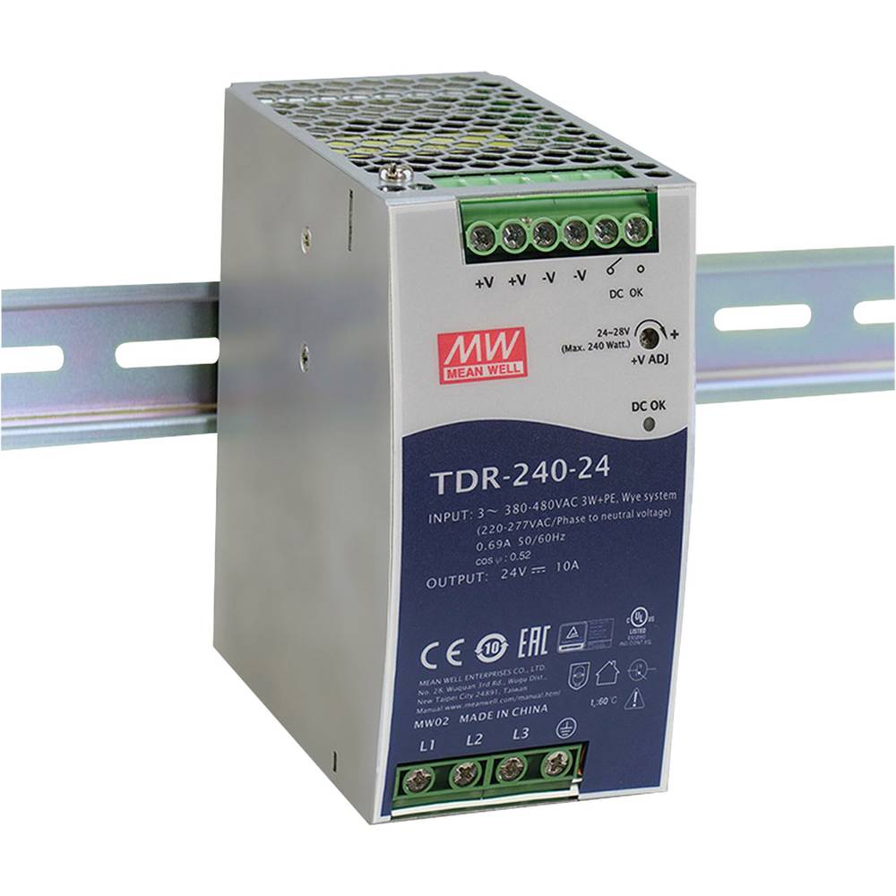 Image of Mean Well TDR-240-24 Rail mounted PSU (DIN) 24 V DC 10 A 240 W No of outputs:1 x Content 1 pc(s)