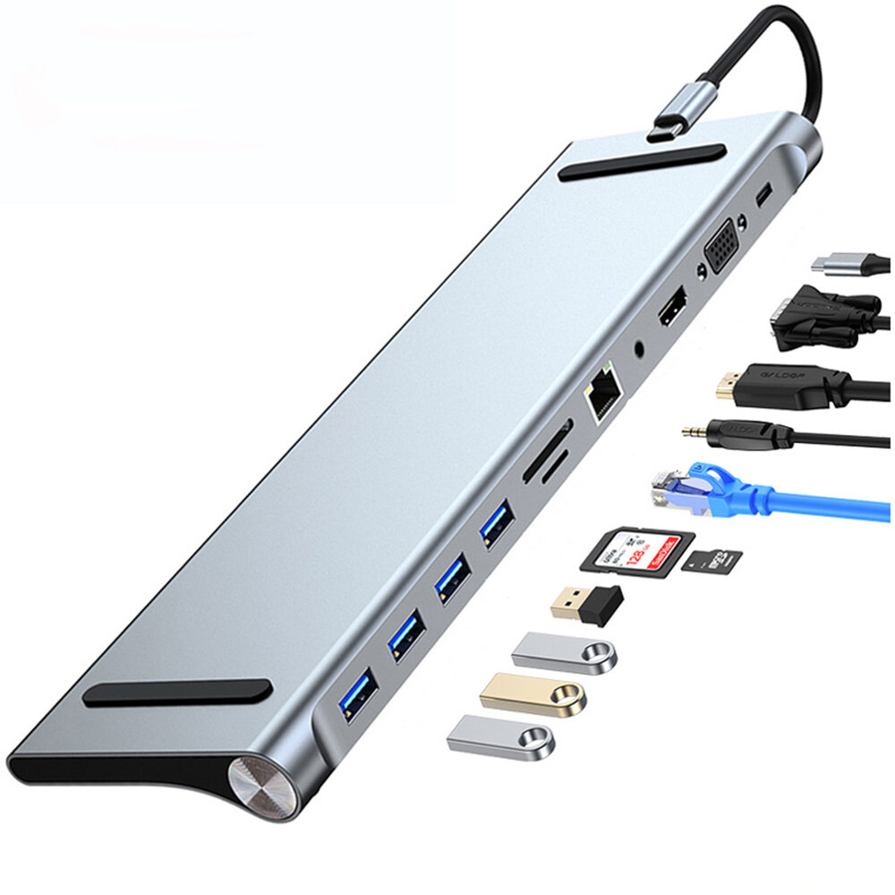 Image of Mechzone 11 in 1 Type-C Docking Station USB-C Hub Adapter Ergonomic Laptop Riser with USB20 USB30 USB-C PD 100W 4K HDM
