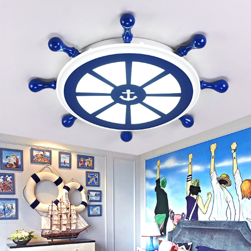 Image of Mediterranean style children&#039s room lights sailing ceiling light simple study dining bedroom American hotel mall blue LED ceiling lamp