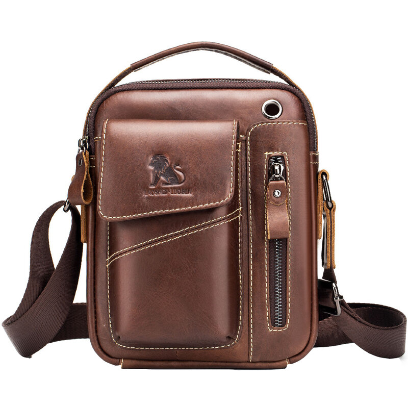 Image of Men Casual Genuine Leather for iPad/ Phone Storage Crossbody Shoulder Messenger Bag
