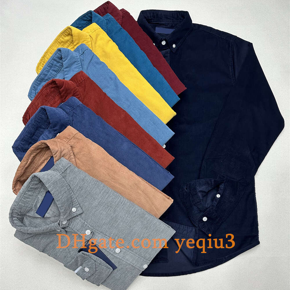 Image of Men Casual Shirts Corduroy shirt spring and autumn business dress shirt Fashion Thickened shirt mens embroidery decoration Comfortable top L