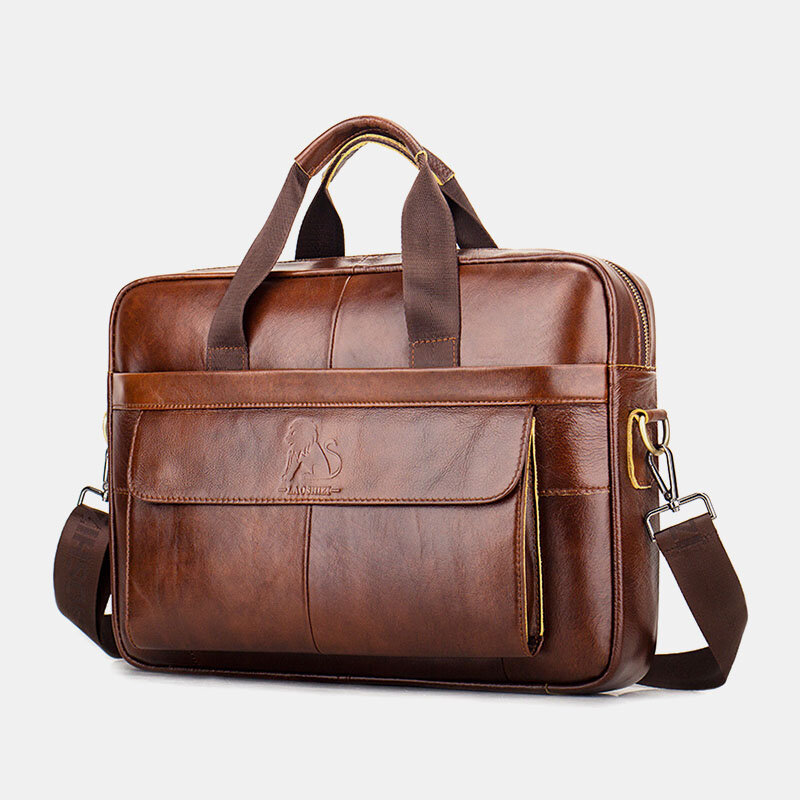 Image of Men Genuine Leather Retro Business Multi-function 13 Inch Laptop Bag Handbag Briefcase Crossbody Bag