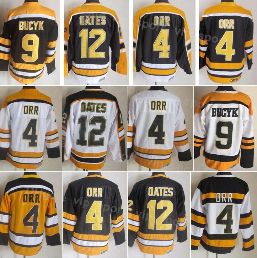 Image of Men Ice Hockey Vintage Retro 9 Johnny Bucyk Jersey 12 Adam Oates 4 Bobby Orr 30 Gerry Cheevers 75 Anniversary All Stitched Home Away Black Y