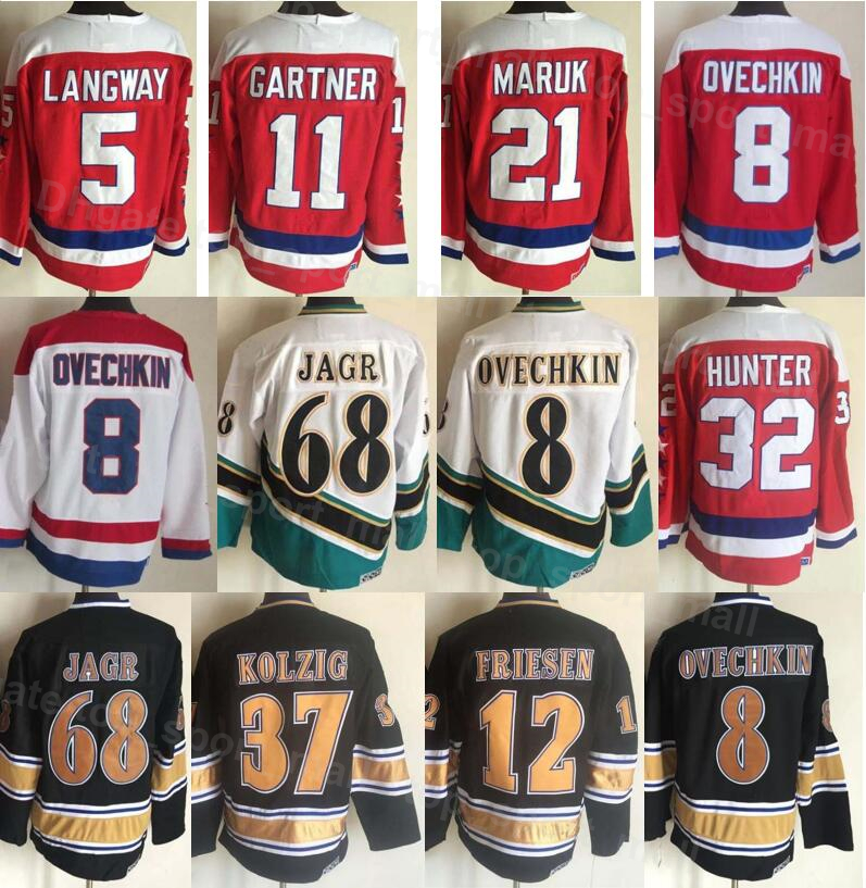 Image of Men Vintage Retro Ice Hockey 5 Rod Langway Jersey 8 Alex Alexander 21 Dennis Maruk 11 Mike Gartner 32 Dale Hunter 68 Jaromir Jagr 12 Jeff Fr