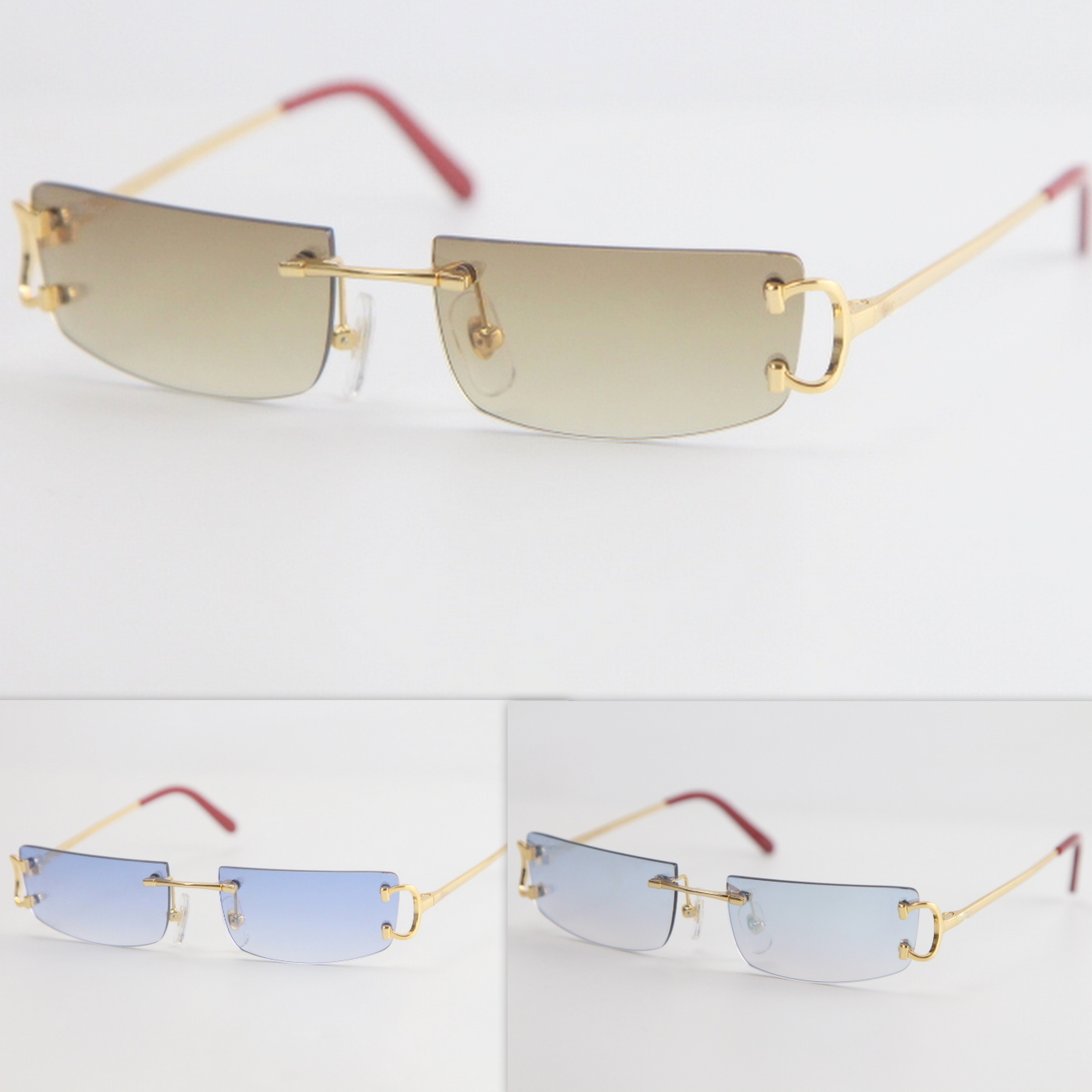 Image of Metal Small Square Rimless Sunglasses Men Women C Decoration Unisex Eyewear for Summer Outdoor Traveling gold frame Size:52-18-140MM