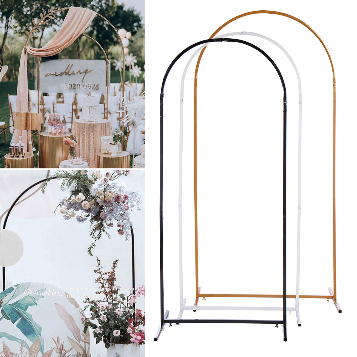 Image of Metal Wedding Arch Party Decoration Wrought Iron Shelf Decorative Props DIY Round Party Background Shelf For Prom Festiv