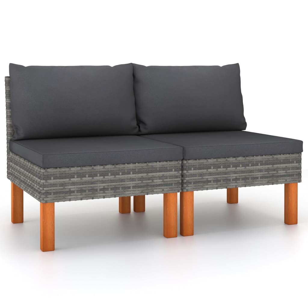 Image of Middle Sofas 2 pcs Poly Rattan and Solid Eucalyptus Wood