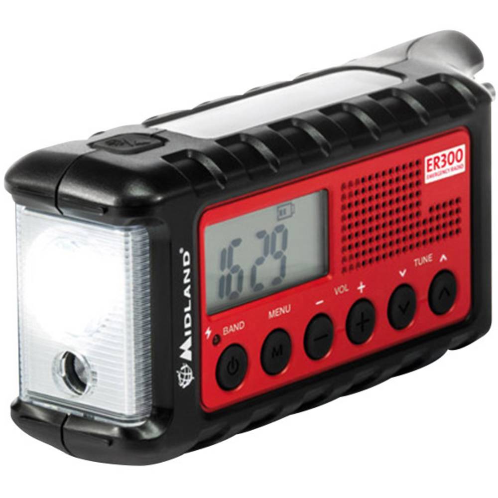 Image of Midland C1173 Outdoor radio FM Emergency radio Torch rechargeable Crank Solar panel Black Red