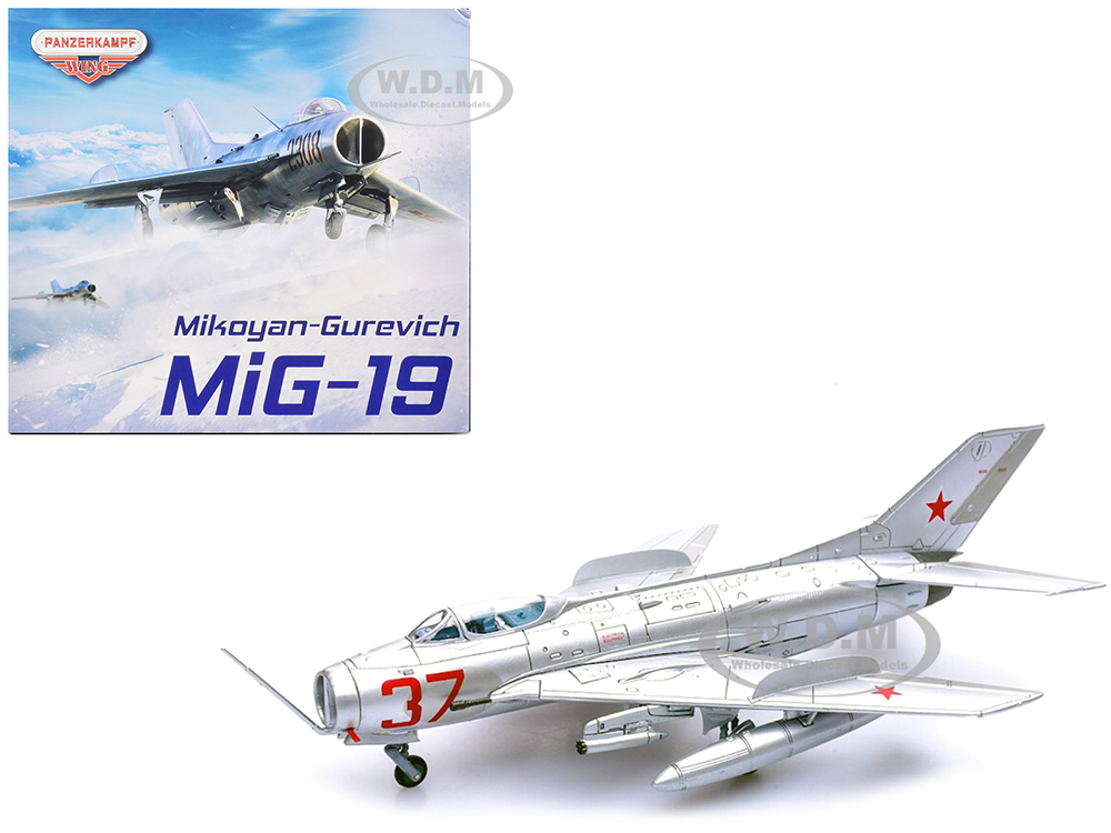 Image of Mikoyan-Gurevich MiG-19S Farmer C Fighter Plane "Voyenno Vozdushnye Sily (Soviet Air Force Red 37)" "Wing" Series 1/72 Diecast Model by Panzerkampf