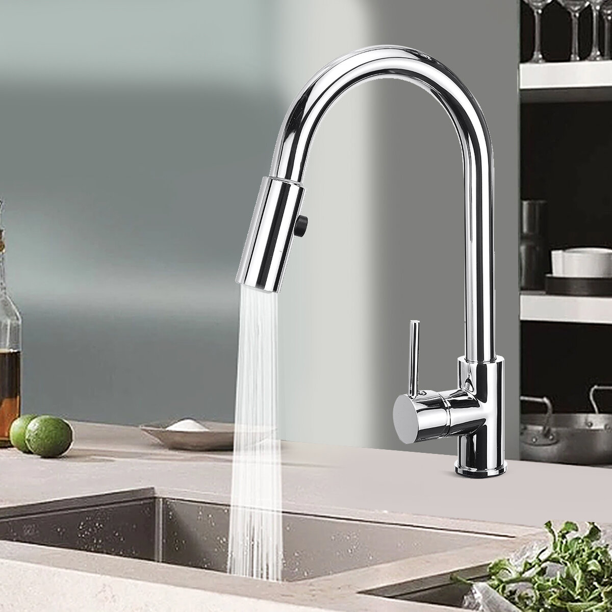 Image of Modern Kitchen Sink Faucet with Pull Down Sprayer Single Handle Hot Cold Mixer Tap