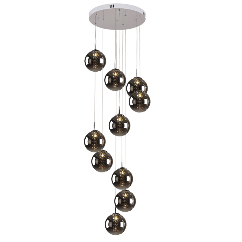 Image of Modern Lamp Spiral Staircase Lighting Chandelier Long Living Room Villa Kitchen Loft Glass Ball LED String Chandeliers