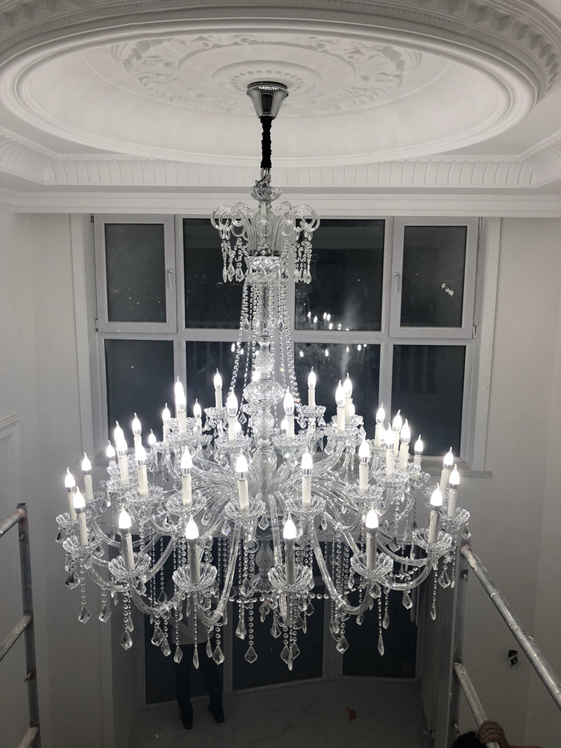 Image of Modern Large Chandelier Crystal Pendants for Foyer Big Crystal Chandeliers Church Hall Duplex Building Stairacse Hanging Pendant Lamps
