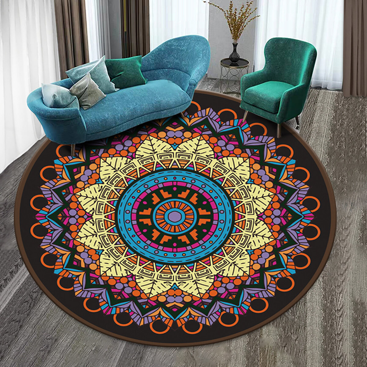 Image of Modern Round Rugs Antiskid Bedside Blanket Foot Pad Kitchen Carpets for Living Room Sofa Coffee Table Pad