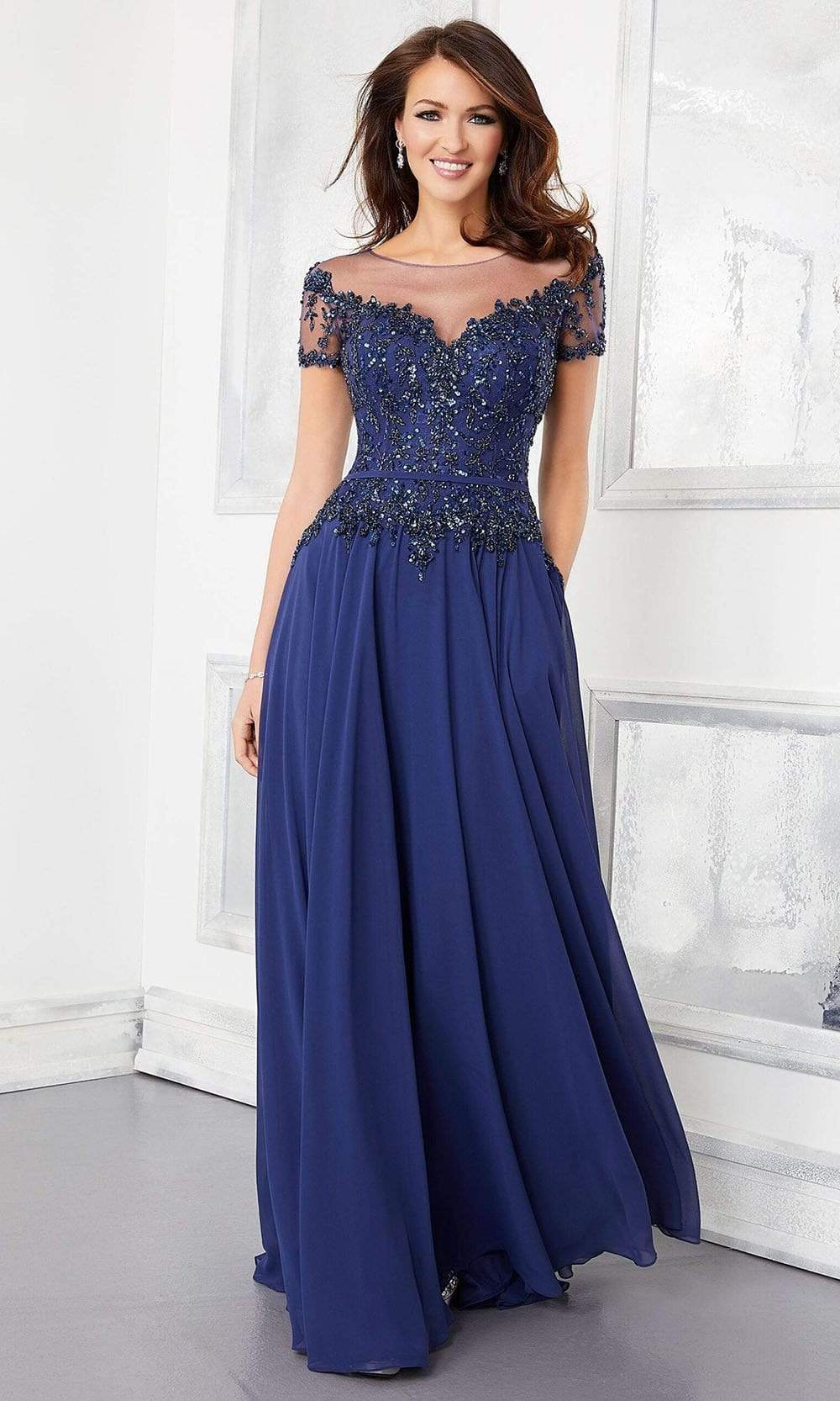Image of Mori Lee - 72309 Illusion Neckline Crystal Beaded Chiffon A-Line Gown