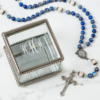 Image of Mother Teresa Rosary with Monogrammed Glass Box
