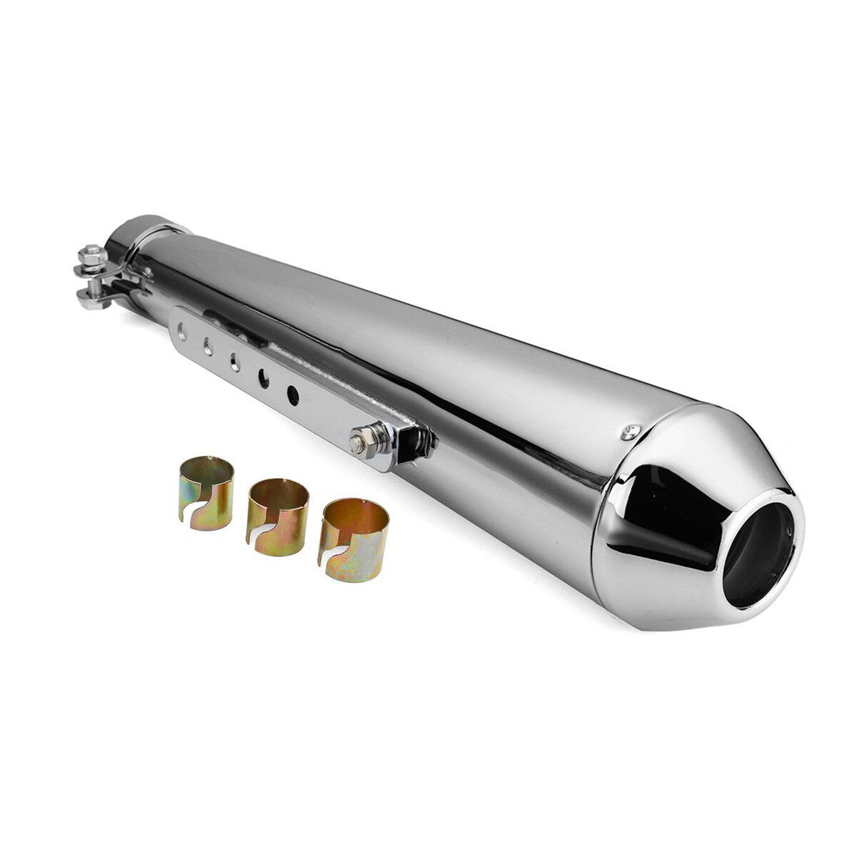 Image of Motorcycle Cafe Racer Exhaust Muffler Pipe with Sliding Bracket Universal