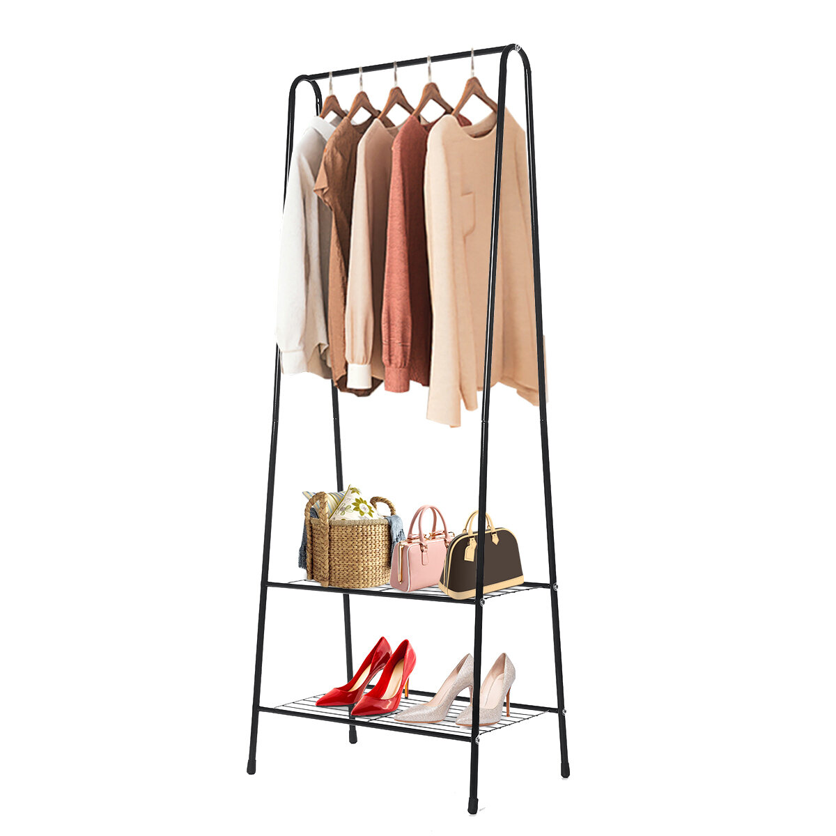 Image of Multi-function Triangle Coat Rack Bedroom Hanging Clothes Storage Rack Floor Standing Clothes Home Bedroom Furniture