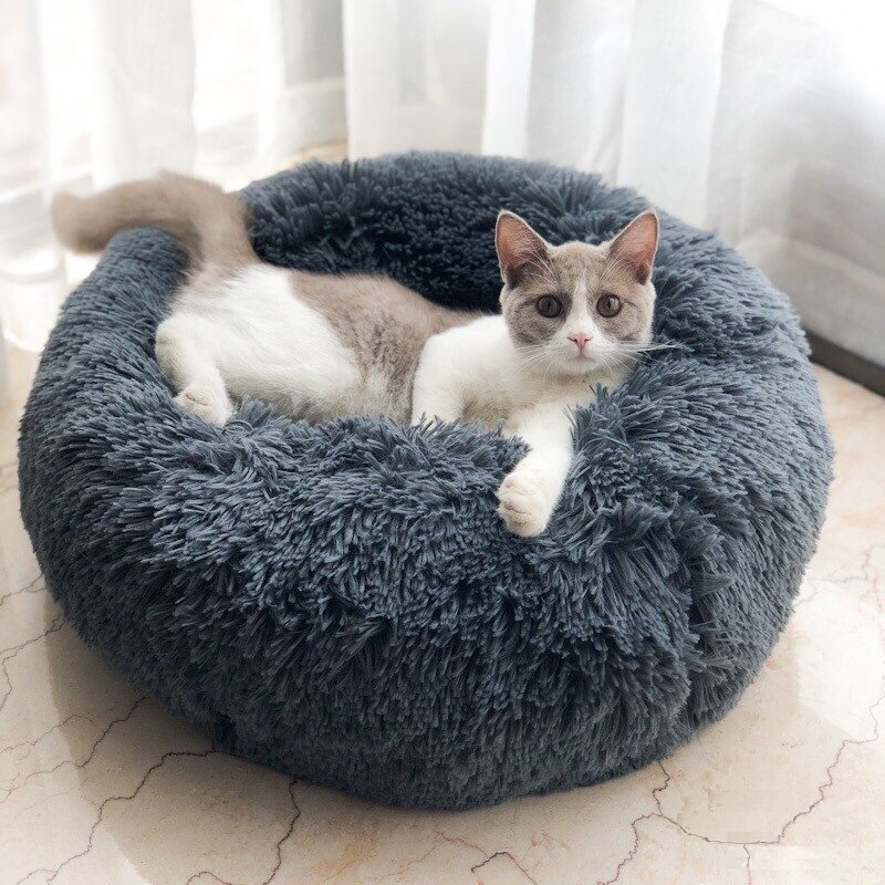 Image of Multicolor Cat/Dog Pet Bed Super Soft Warm Round Depth Super Cute Kennel