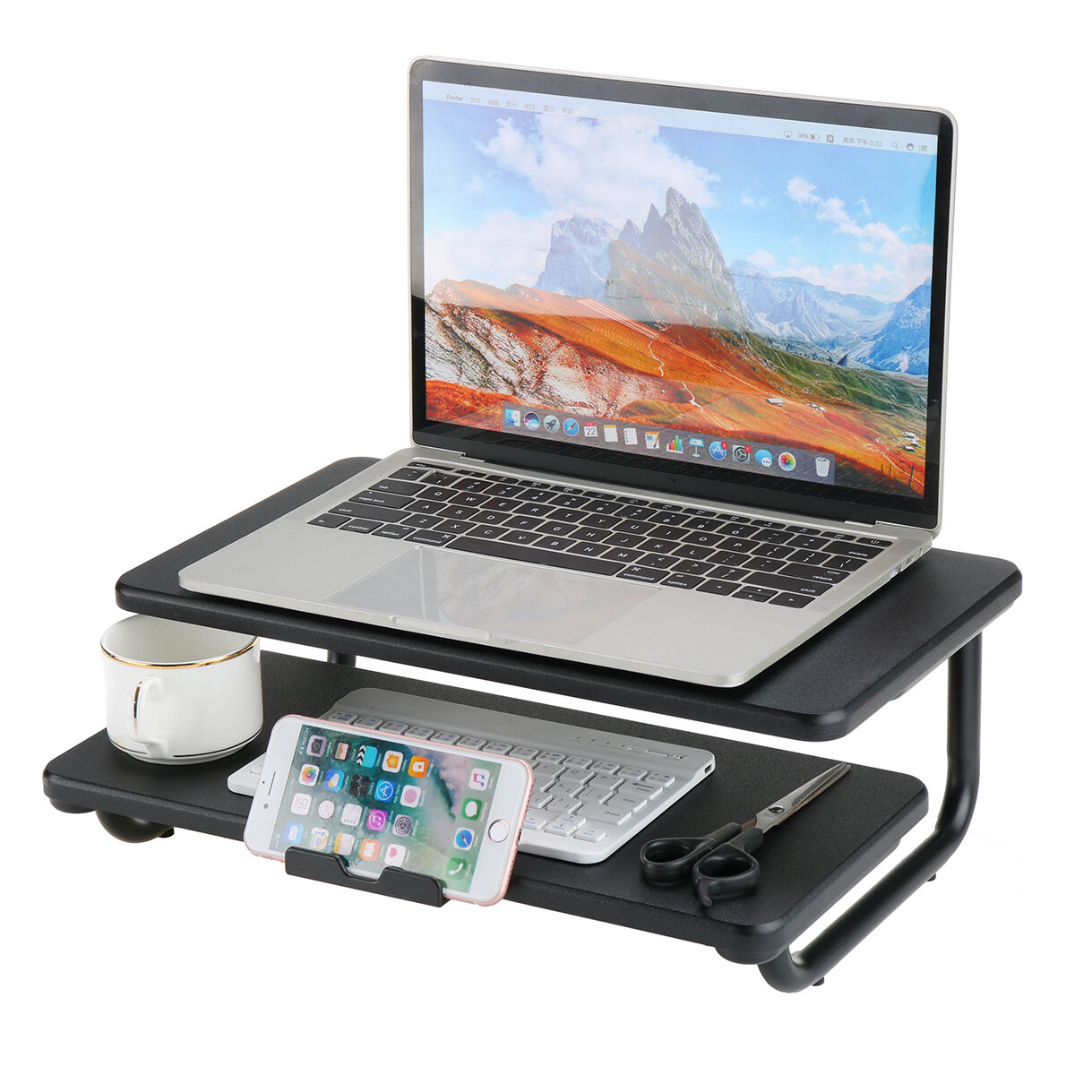 Image of Multifunction Double-Layer Monitor Riser Macbook Desktop Stand Organizer with Mobile Phone Holder