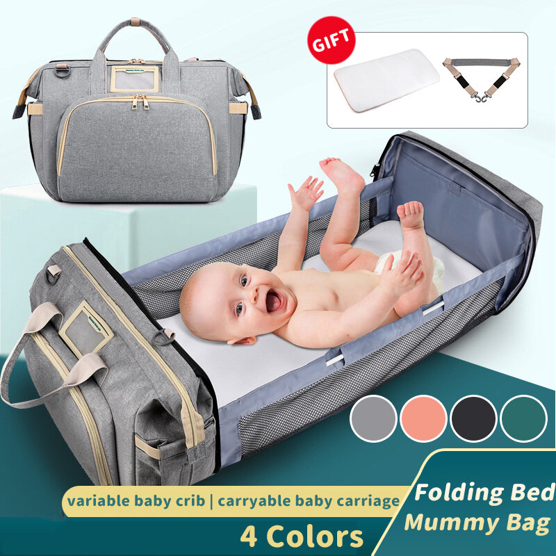 Image of Multifunctional 2-IN-1 Large Capacity Foldable Travel Portable Baby Infant Crib Diaper Macbook Storage Bag Backpack