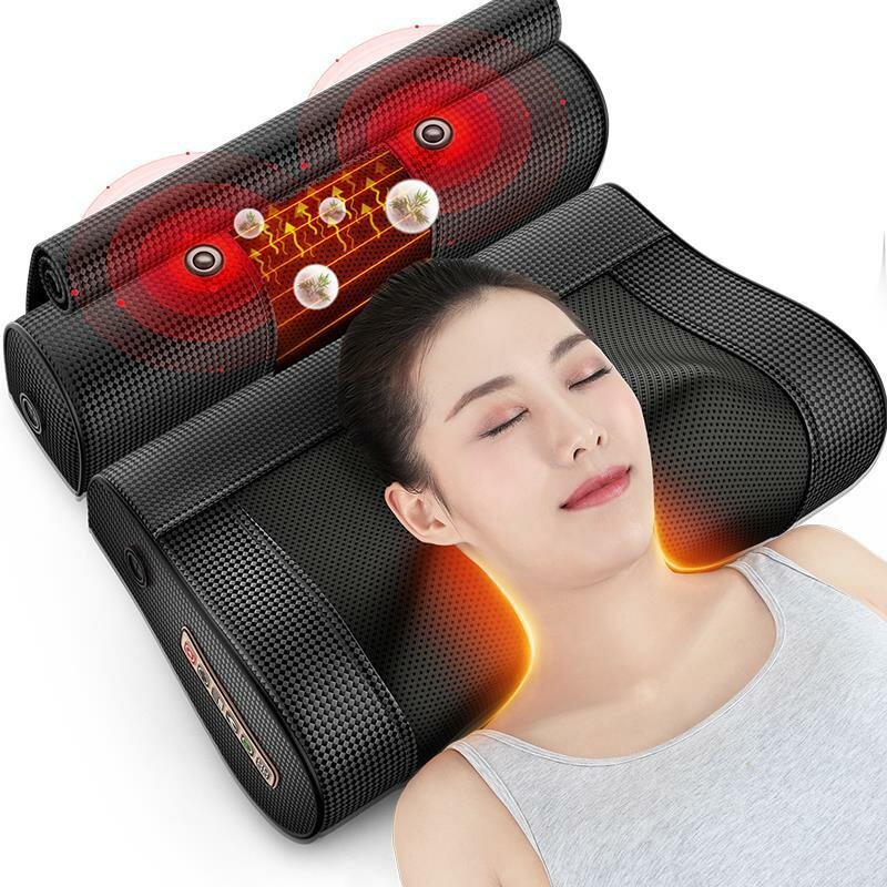 Image of Multifunctional Cervical Massage Pillow Dual 8D Massage Heads Wormwood Hot Compress Massage Pillow Intelligent Six-mode