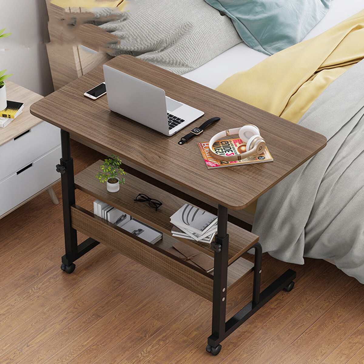 Image of Multifunctional Movable Bedside Laptop Desk Wooden Computer Table Study Table Computer Stand