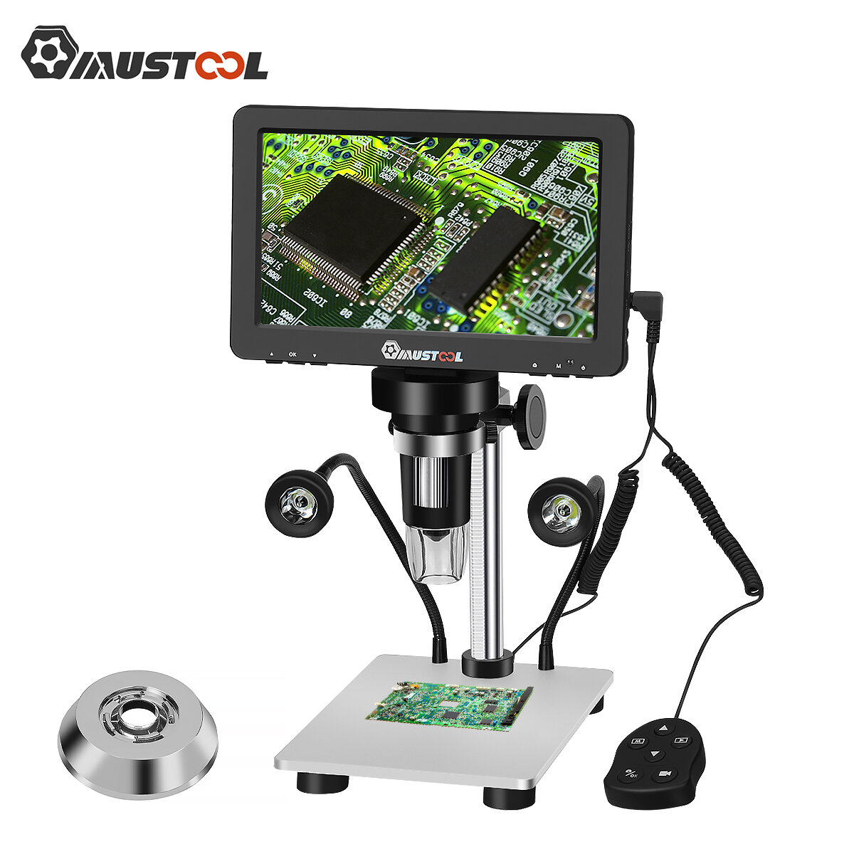 Image of Mustool DM9 Digital Microscope 7-inch 1200X Magnifying w/Reflect cover High Resolution 1080FHD Video Adjustable LED Ligh