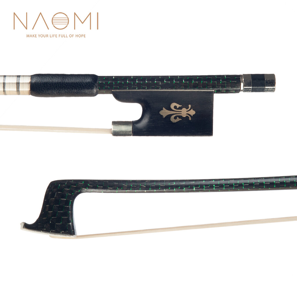 Image of NAOMI Master 4/4 Carbon Fiber Violin Bow Green Silk Braided Carbon Fiber Stick Cupronickel Mounted Ebony Frog Durable Us
