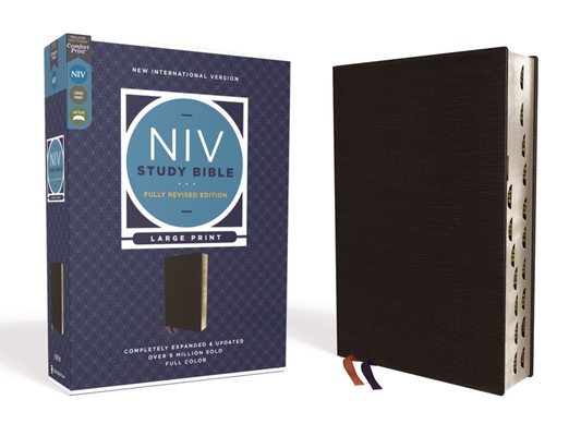 Image of NIV Study Bible Fully Revised Edition Large Print Bonded Leather Black Red Letter Thumb Indexed Comfort Print