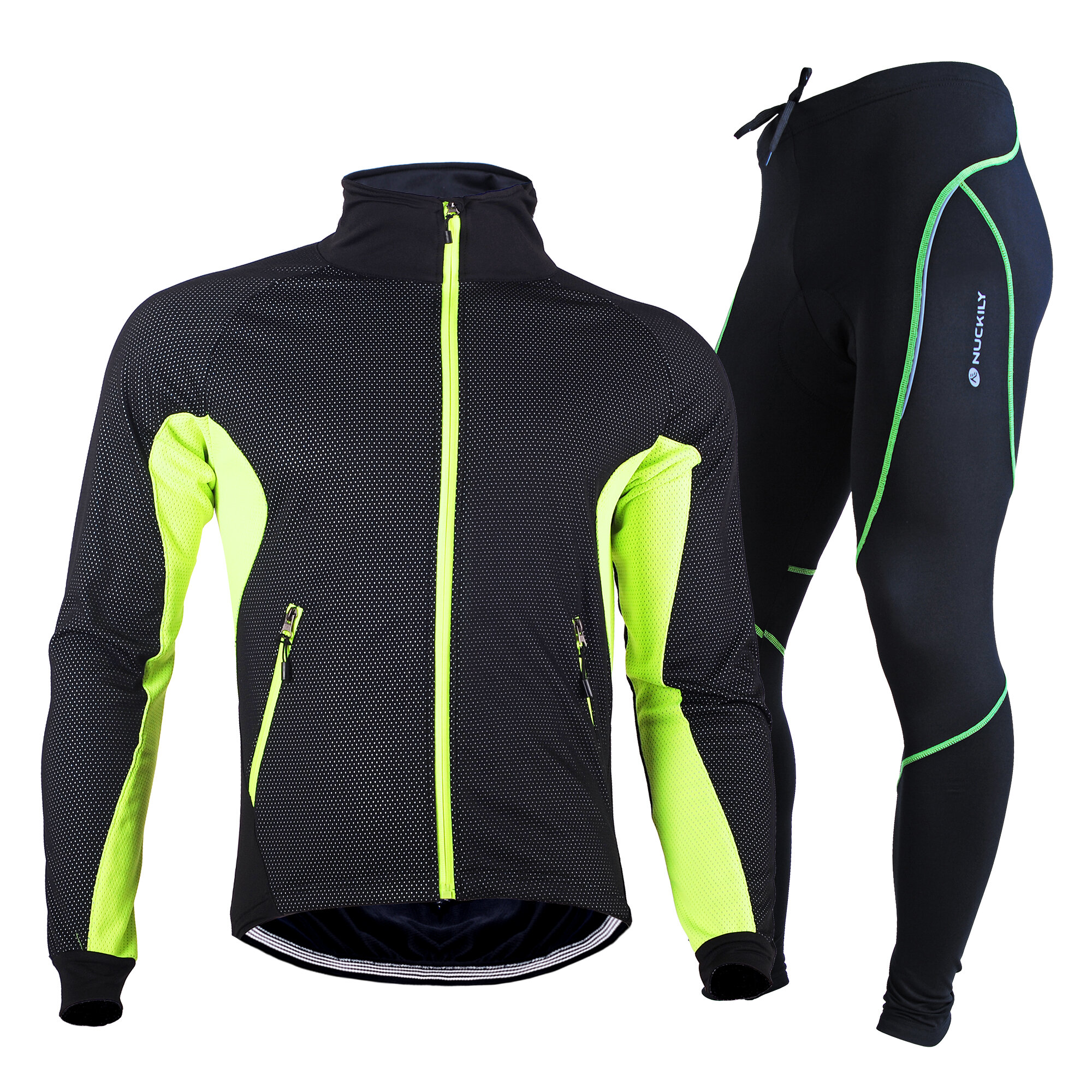 Image of NUCKILY Men's Cycling Clothing Thermal Fleece Bike Jacket Set Waterproof Windproof Warm Sport Shirt Coat Cycling Tights