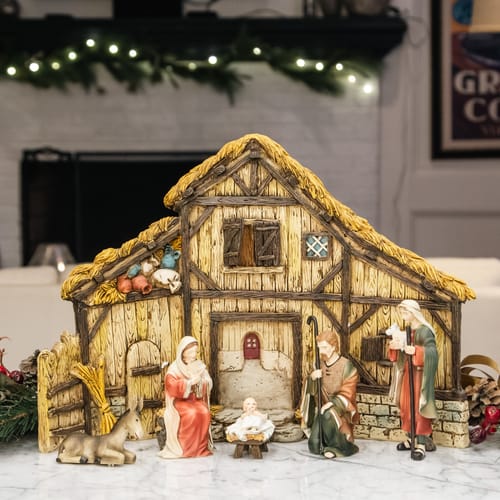 Image of Nativity Scene and Stable Backdrop - 6 Pieces ID 2058315