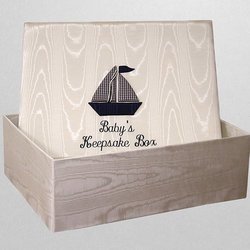 Image of Navy Sailboat Personalized Baby Keepsake Box - Large