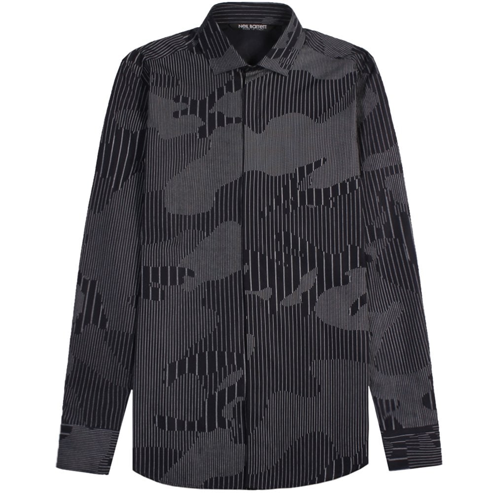Image of Neil Barrett Men's Camouflaged Pinstripe Shirt Dark Navy Black Large