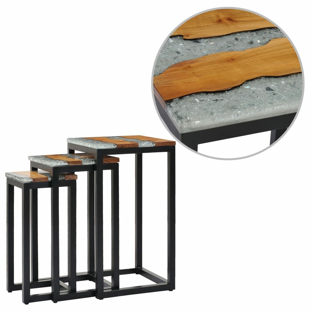 Image of Nesting Tables 3 pcs Solid Teak Wood and Polyresin
