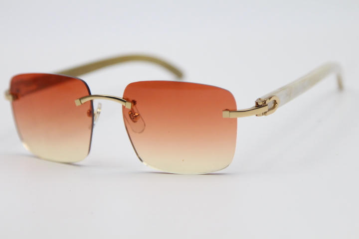 Image of New Fashion Rimless White Buffalo Horn Sunglasses popular Men Women 8300816 Genuine Natural Glasses Frame Size:54-18-140mm