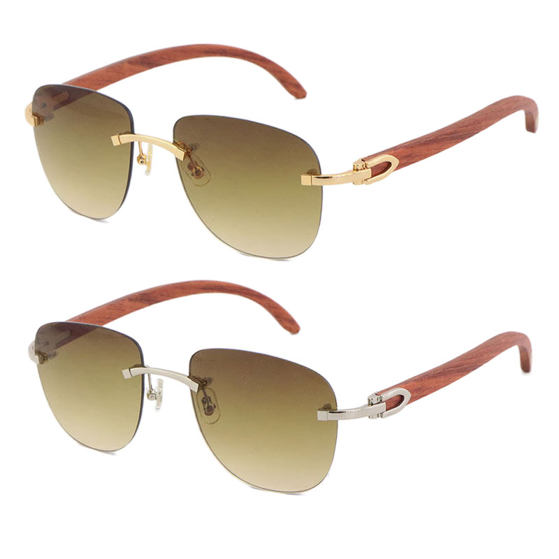 Image of New Fashion Wood Sunglasses Metal Gold Frame Clear Lens Glasses Eyeglasses Rimless Plank Sun glasses With Box Case Male and Female