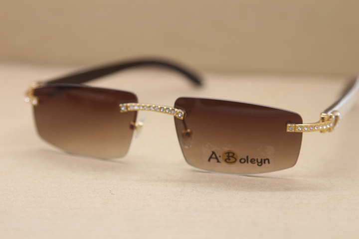 Image of New Rimless Diamond T8100926 Black White Genuine horn Sunglasses Hot Glasses outdoors driving glasses Size:55-18-140mm