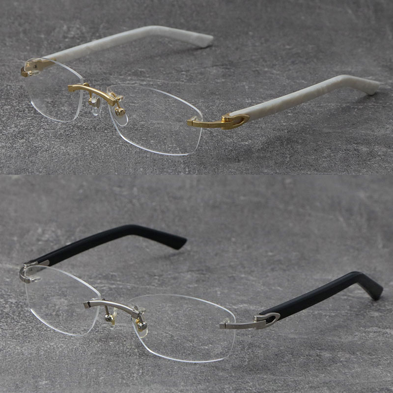 Image of New Rimless White Arms Plank Glasses Women 18K Gold Reading Frame Men Black Optical Myopic Eyeglasses Man Woman Frames Women C Decoration Pr