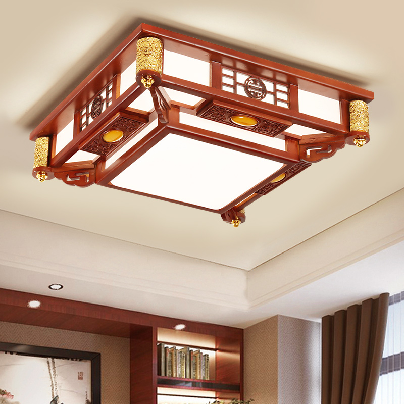 Image of New Style Living Room Lights Solid Wood led Ceiling Lamp minimalist Rectangular Archaize Lighting Chinese Dining Bedroom Ceiling Lamps