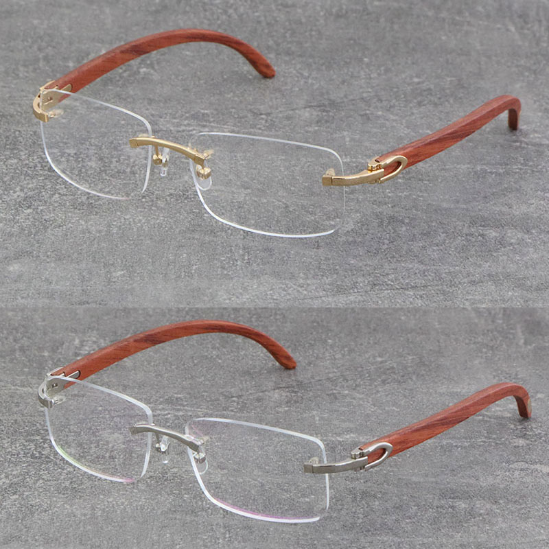 Image of New Wood Eyeglasses Mens Eyewear Woman 8200757 Metal Frame Silver Rimless Wooden Fashion High Quality 18K Gold Frame Man Frames Glasses Squa