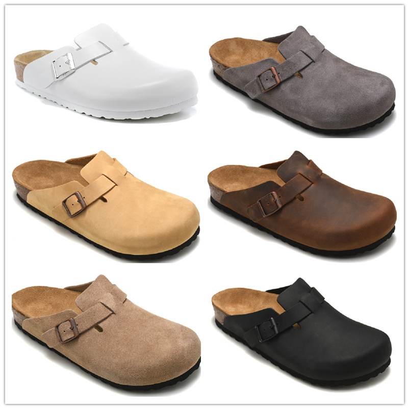 Image of New arrival leather clogs cork slippers bag head pull female male summer anti-skid Flat slippers lazy shoes lovers beach sandals Scuffs luxu