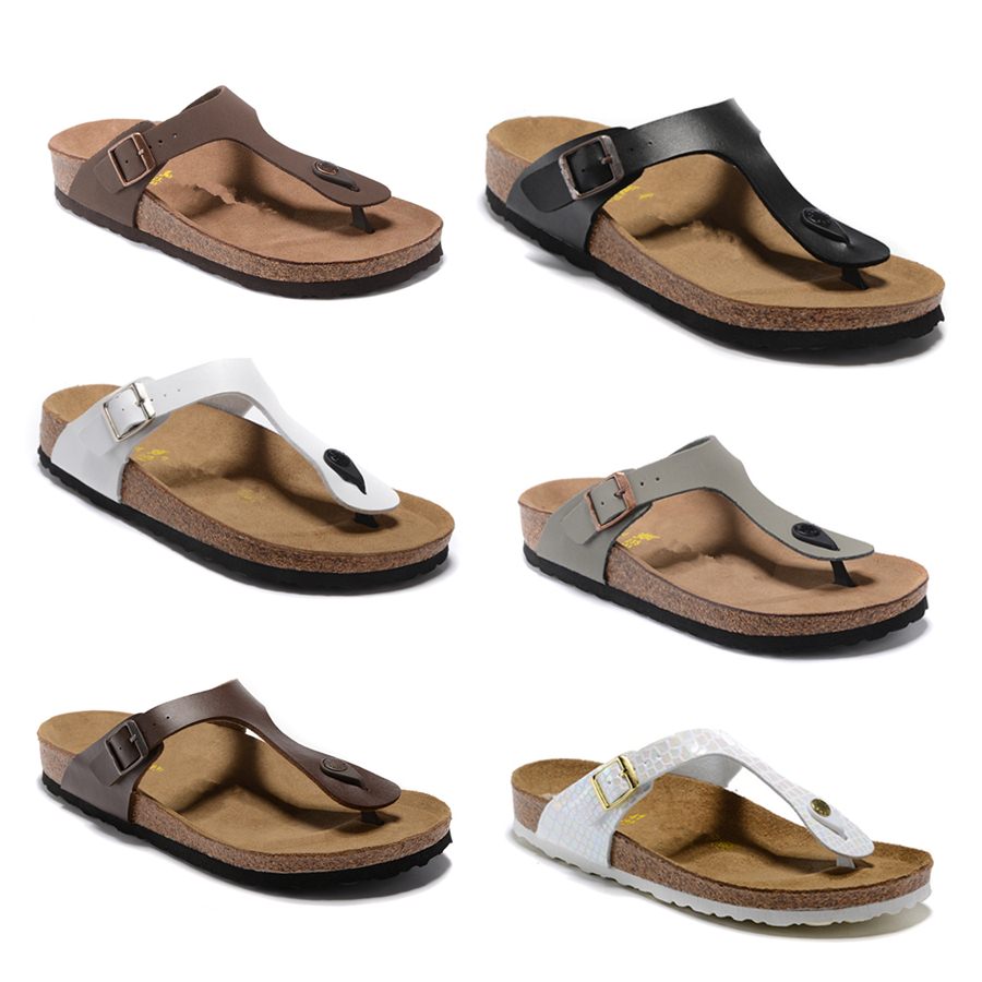 Image of New arrival style brand shoe with orignal logo mens woman Cork slippers gizeh flat sandals casual herringbonesummer beach genuine leather sandals