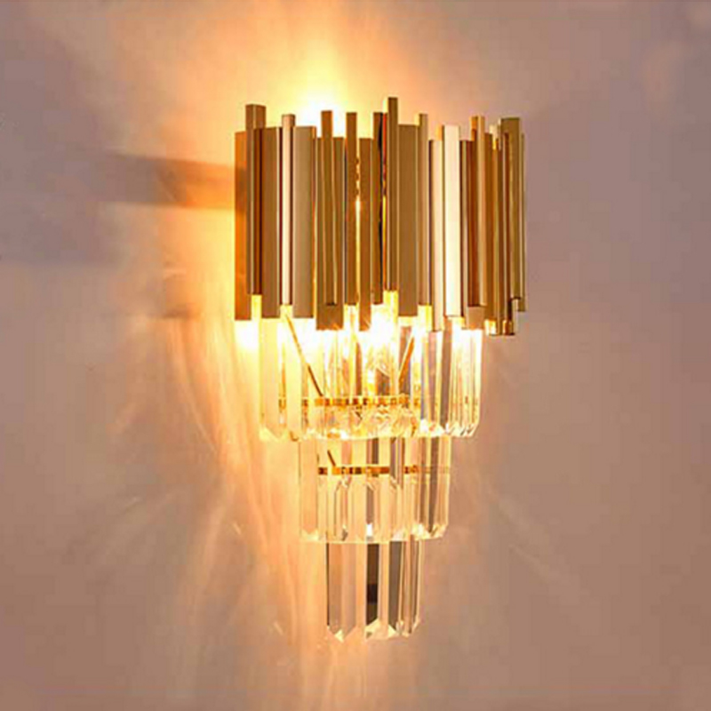 Image of New crystal lamp LED golden wall lamps living room bedroom background wall sconce hotel bedside lights restaurant villa engineering lighting